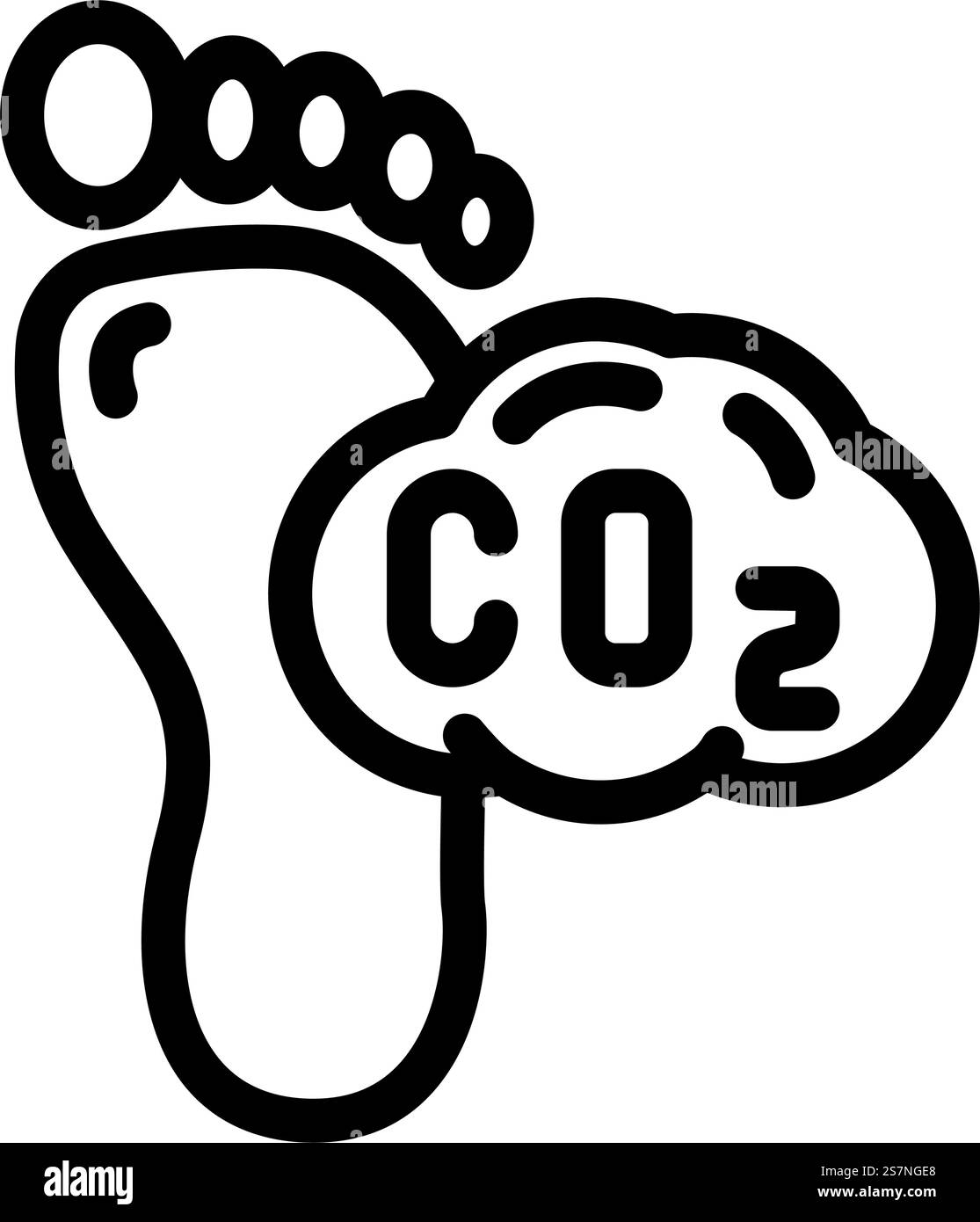 Symbolvektor für Umweltlinien für den CO2-Fußabdruck. Umweltzeichen für den CO2-Fußabdruck. Schwarze Abbildung des isolierten Kontursymbols. CO2-Bilanz Umweltlinie Symbol Vektorillustration Stock Vektor