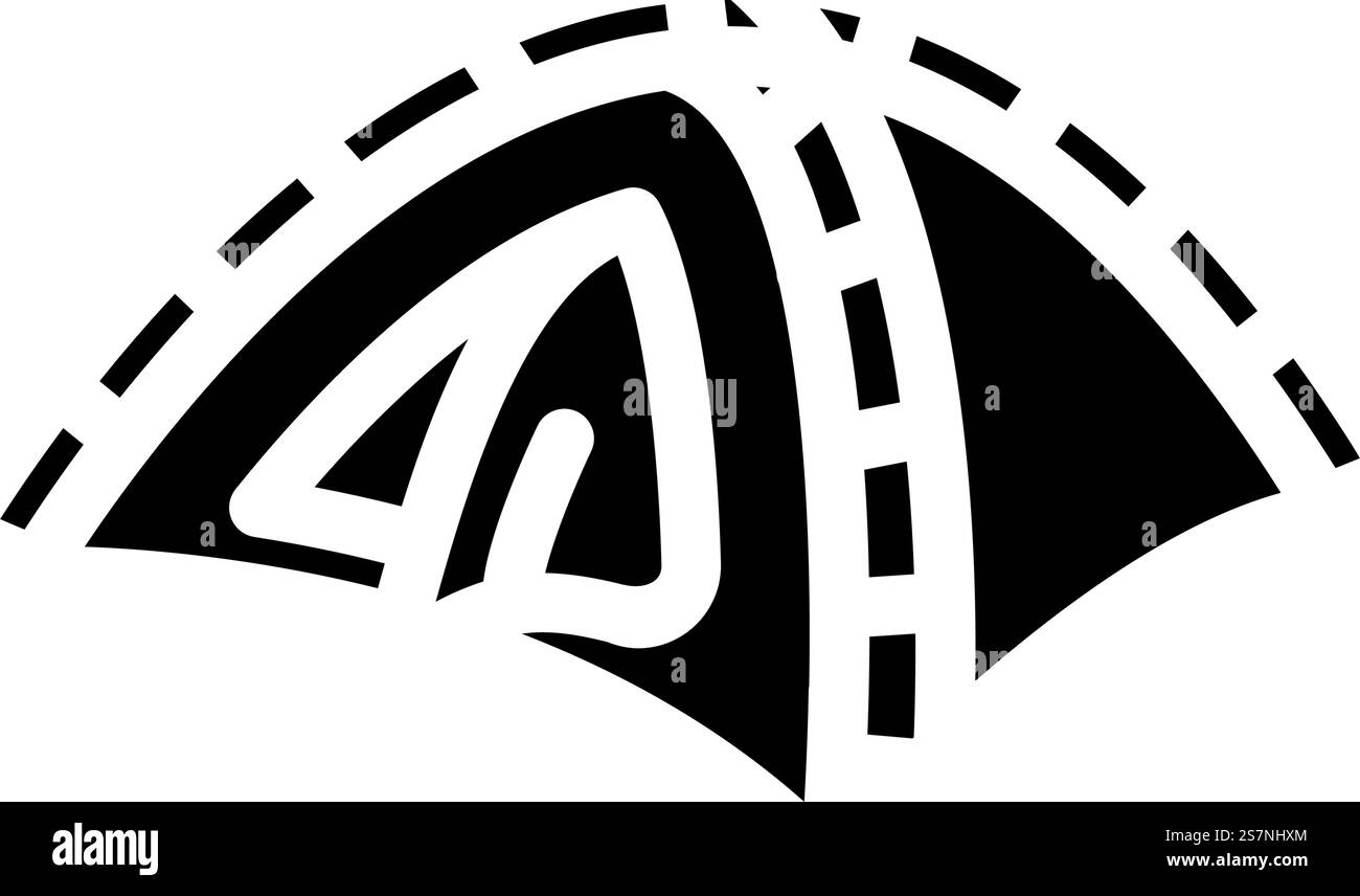 Bergsteigen Zelt Abenteuer Glyphe Icon Vektor. Bergsteigerzeltabenteuer-Schild. Isolierte Symboldarstellung. Bergsteigen Zelt Abenteuer Glyphe Icon Vektor Illustration Stock Vektor