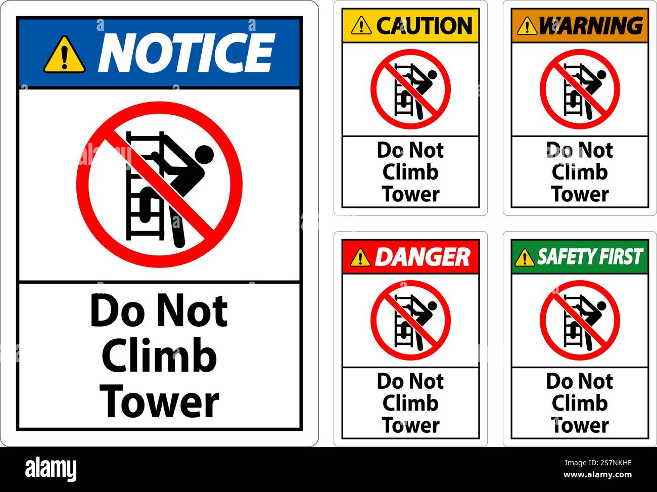 Hinweisschild „Nicht Auf Den Turm Klettern“ Auf Weißem Hintergrund Stock Vektor