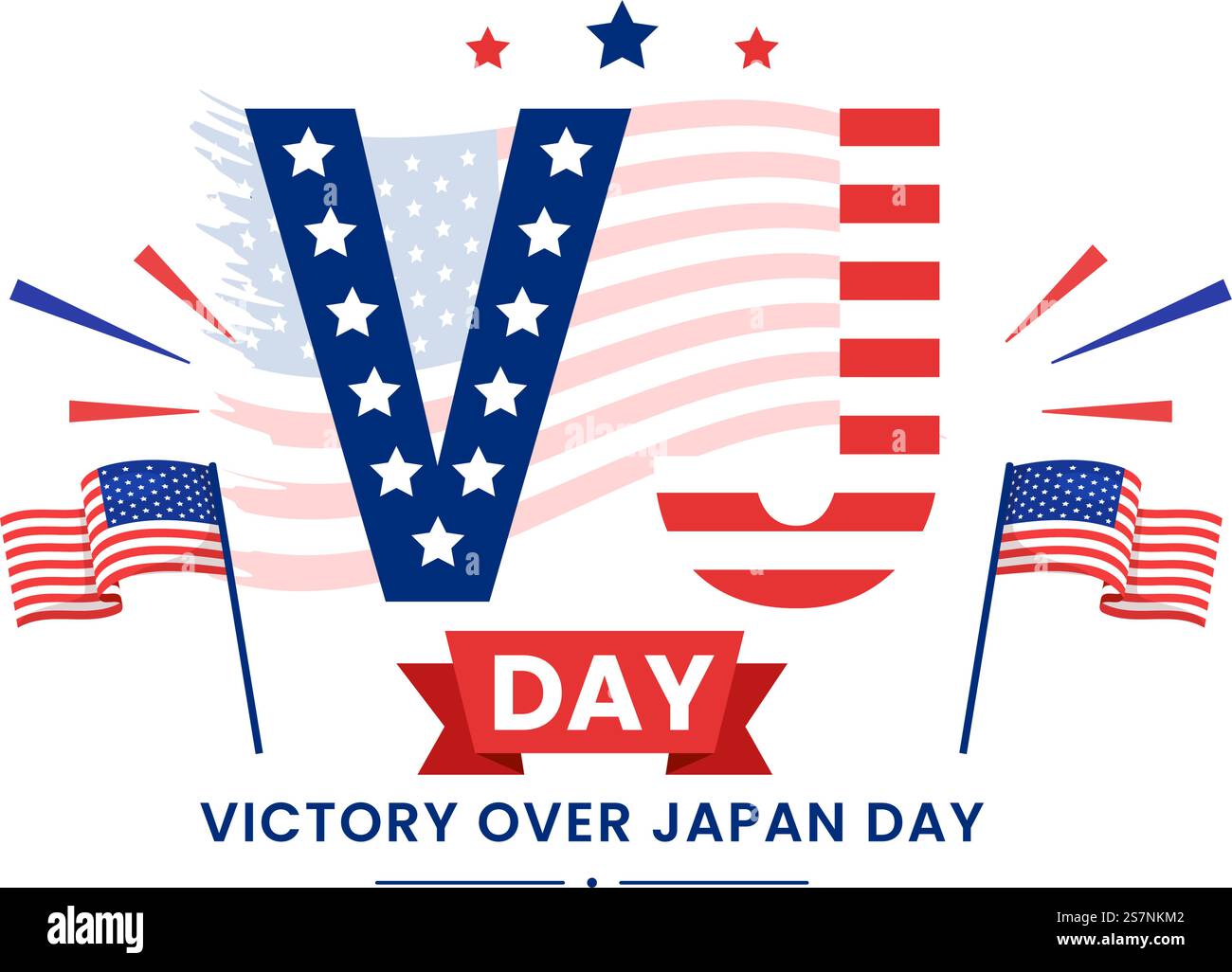 VJ Victory Over Japan Day Celebrate Vector Illustration with United State Flag Background in Flat Cartoon Hand Drawn for Landing Page Templates Stock Vektor