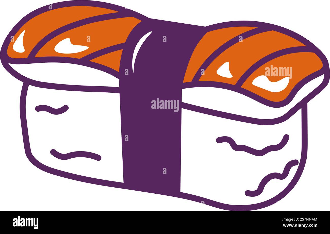 Sake traditionelle japanische Gerichte. Isolierter gepresster Reis mit Lachsscheibe und Algen. Fisch leckere Zutaten. Asiatische Küche, Sushi-Sorten. Auswahl an Restaurantmenüs. Vektor in abgewickelter Form. Sushi Sake traditionelle japanische Küche Stock Vektor