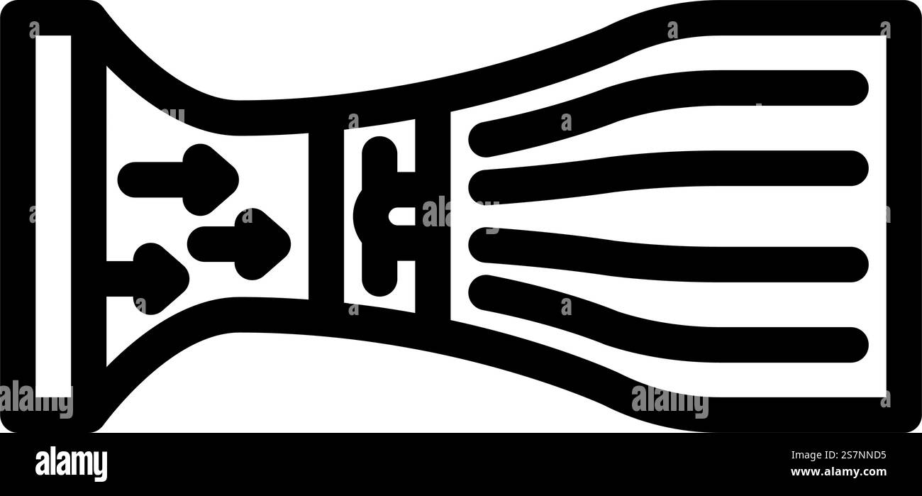 Windkanal Aeronautical Engineer Line Symbol Vektor. Windkanal-Flugzeugtechniker-Schild. Schwarze Abbildung des isolierten Kontursymbols. Windkanal Aeronautical Ingenieur Linie Symbol Vektor Illustration Stock Vektor