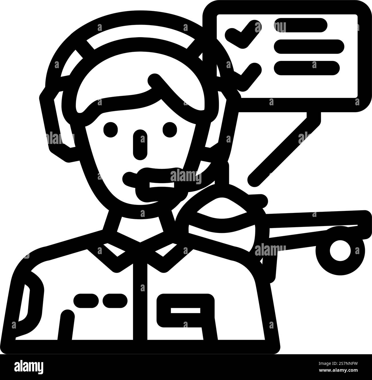 Flugtestingenieur Flugzeugingenieur Linie Icon Vektor. Flugtest-Ingenieur-Schild für Luftfahrttechniker. Schwarze Abbildung des isolierten Kontursymbols. Flugtest Ingenieur Luftfahrtingenieur Linie Symbol Vektor Illustration Stock Vektor