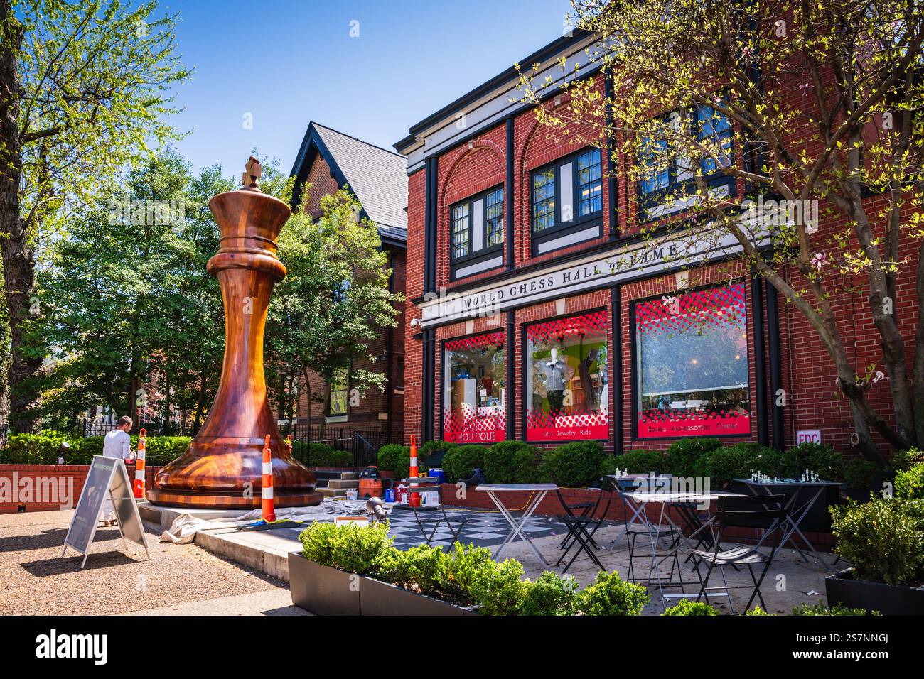 St. Louis, MO USA - 12. April 2019: Die World Chess Hall of Fame bietet Schach-Ausstellungen und führt eine Liste von Zuschauern in die USA und die Welt Ches Stockfoto