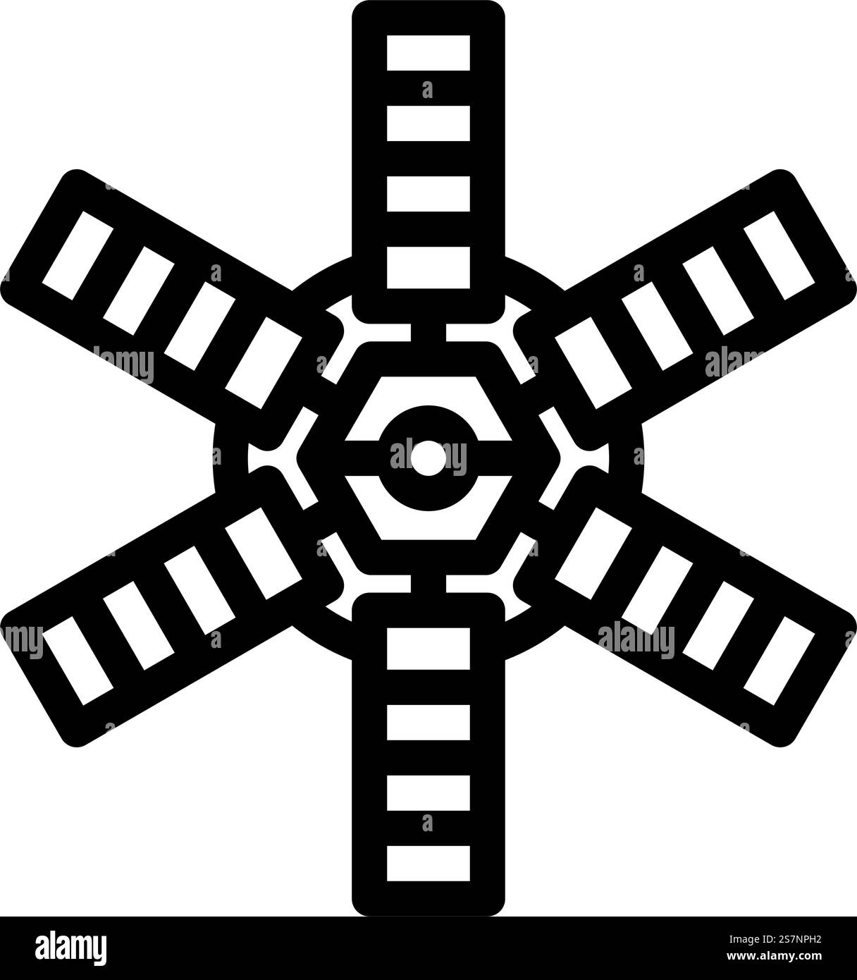 Satellitentechnologie Luftfahrtingenieur Linie Icon Vektor. Schild für Satelliten-Technologie-Luftfahrttechniker. Schwarze Abbildung des isolierten Kontursymbols. Satellitentechnologie Luftfahrtingenieur Linie Symbol Vektor Illustration Stock Vektor