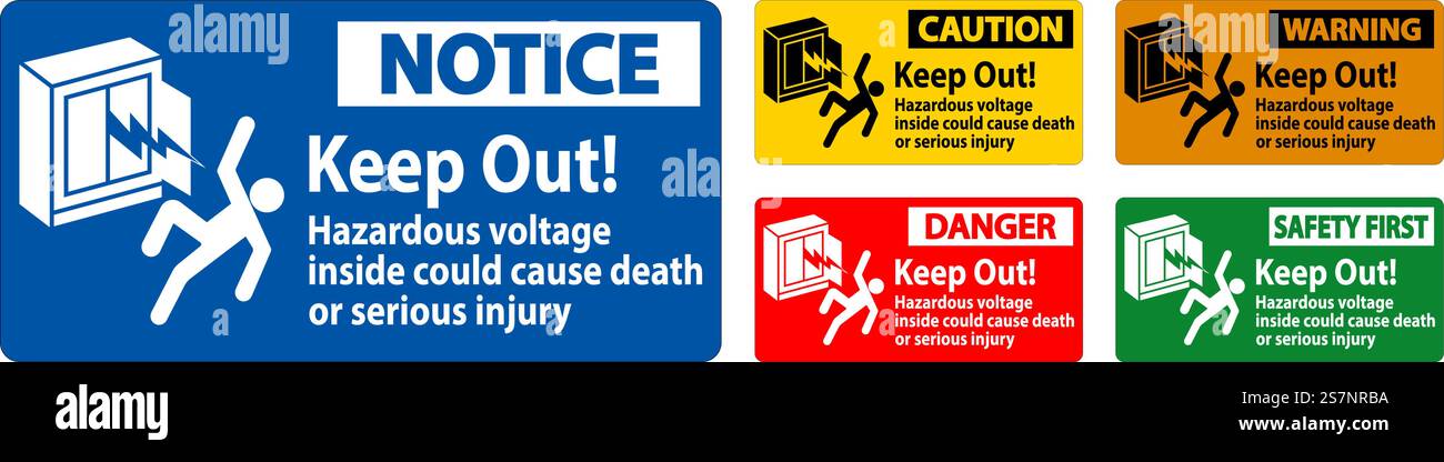 Warnschild Halten Sie Gefährliche Spannung Im Inneren Fern, Kann Zum Tod Oder Zu Schweren Verletzungen Führen Stock Vektor