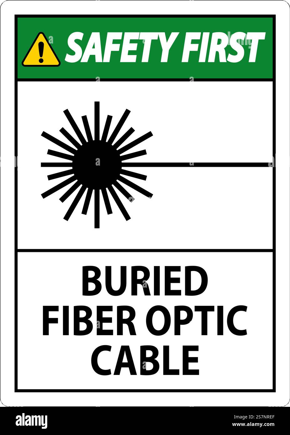 Safety First Sign, Verlegtes Glasfaserkabel Stock Vektor Safety First Sign, Verlegtes Glasfaserkabel Stock Vektor