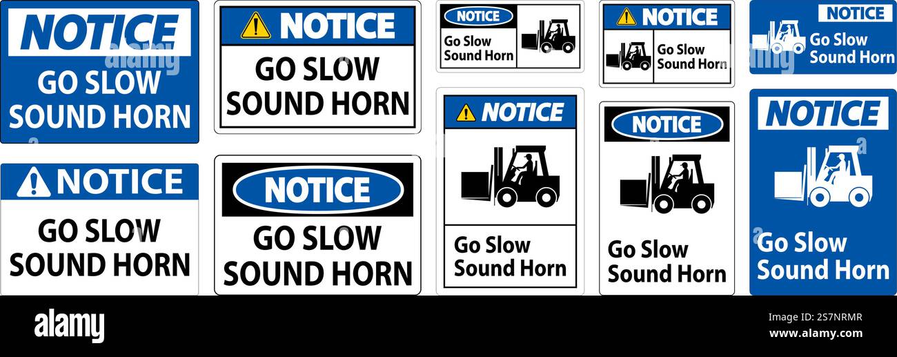 Hinweisschild „Go Slow Sound Horn“ Stock Vektor