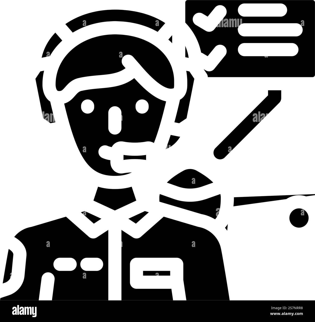 Flugtest Ingenieur Luftfahrtingenieur Glyphe Icon Vektor. Flugtest-Ingenieur-Schild für Luftfahrttechniker. Isolierte Symboldarstellung. Flugtest Ingenieur Luftfahrtingenieur Glyphe Icon Vektor Illustration Stock Vektor