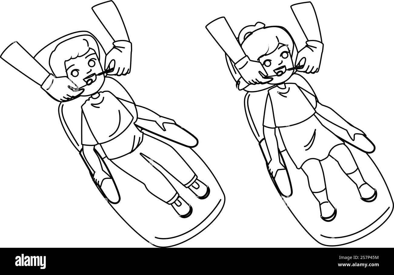 Zahnärztliche Untersuchung Kid Vektor. Zahnarzt Kind, Zahnmedizin Pflege, Klinik Behandlung, Zahnhygiene, Gesundheit Mundzahnuntersuchung Kind Charakter. Abbildung „People Black Line“. Zahnärztliche Untersuchung Kid Vektor Stock Vektor