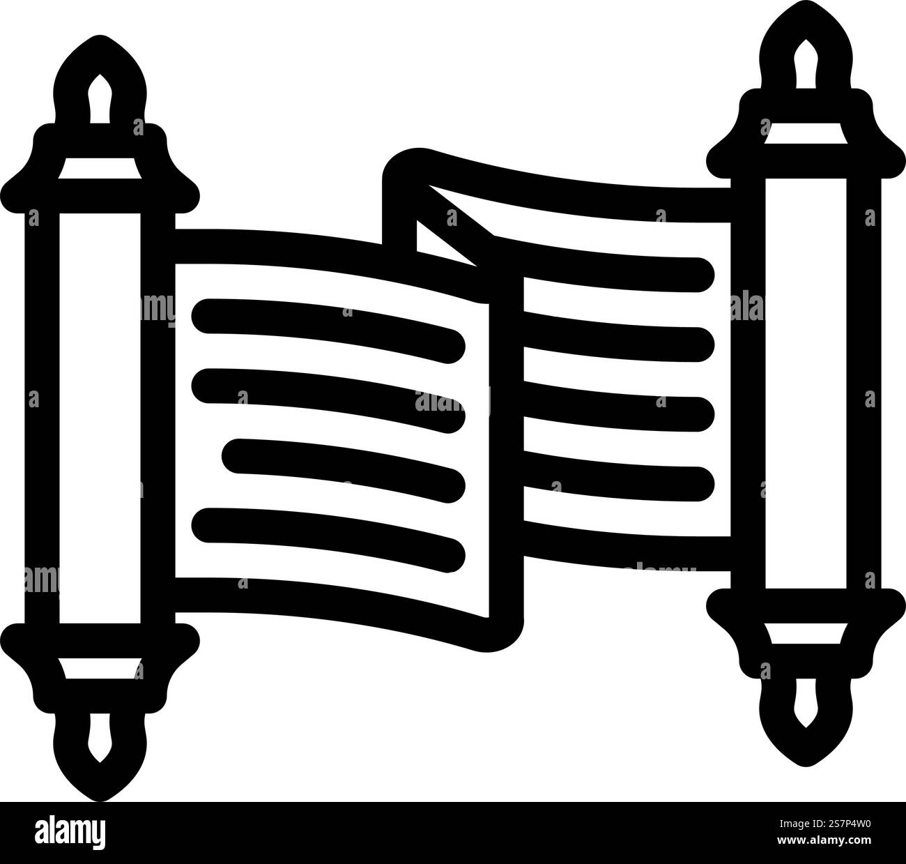 tora Scroll jüdische Linie Icon Vektor. jüdisches Schild mit tora-Schriftrolle. Schwarze Abbildung des isolierten Kontursymbols. tora Scroll jüdische Linie Symbol Vektor Illustration Stock Vektor