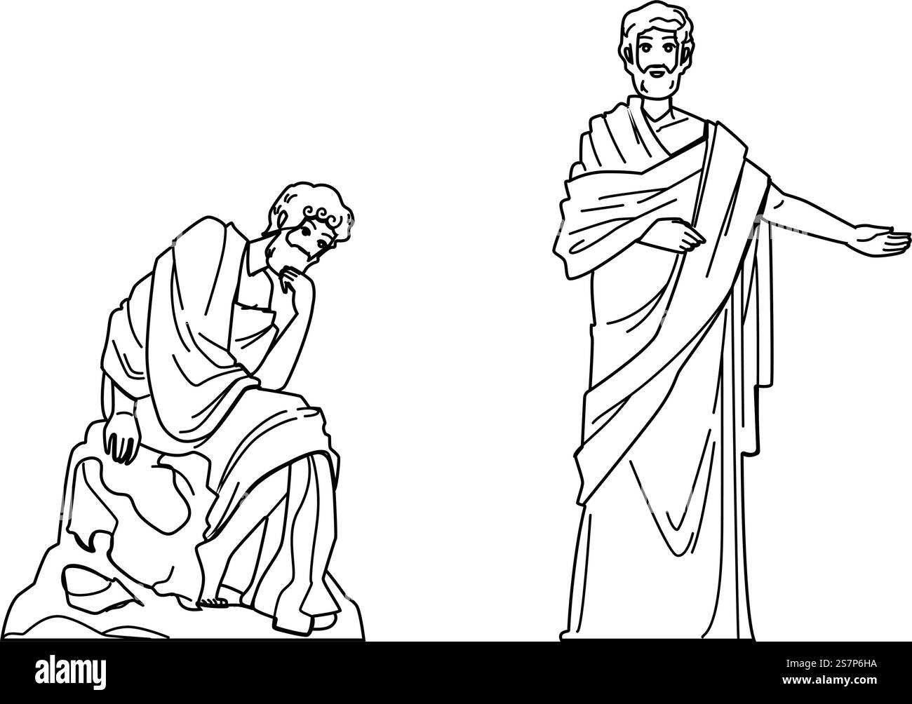 Skulptur Phylosophie Denker Vektor. Statue Mann, Kunstfrage, Wissenschaft Person Skulptur Phylosophie Denker Charakter. Abbildung „People Black Line“. Skulptur Phylosophie Denker Vektor Stock Vektor