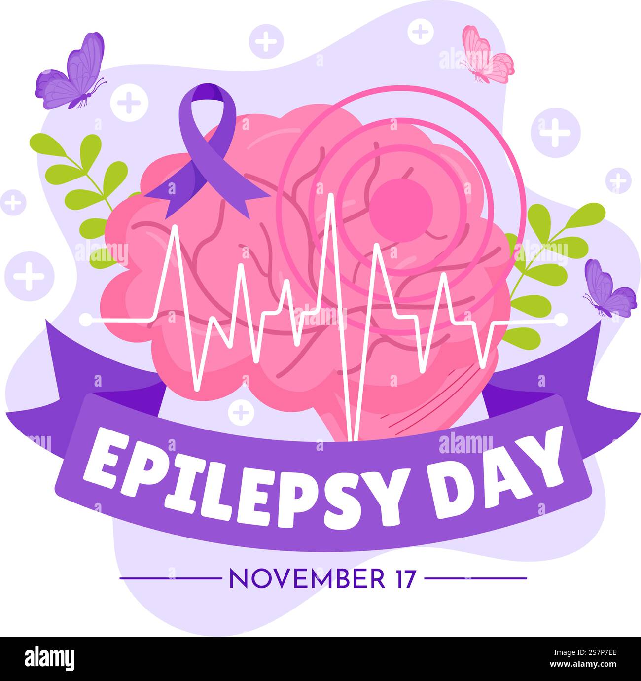 Epilepsie-Bewusstsein Monat Vektor-Illustration wird jedes Jahr im November mit Gehirn und psychische Gesundheit in Flat Cartoon Purple Hintergrund beobachtet Stock Vektor