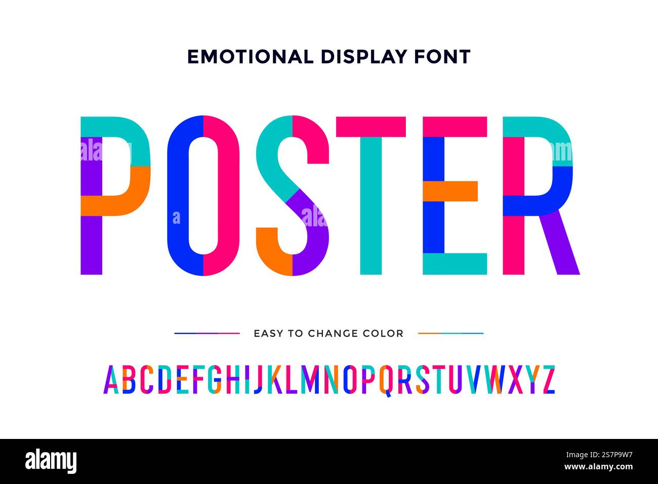 Bunte Schriftart. Buntes komprimiertes Alphabet und Schriftart. Komprimierte, fett gedruckte Buchstaben in Großbuchstaben. Bunte Schriftart. Buntes komprimiertes Alphabet und Schriftart Stock Vektor