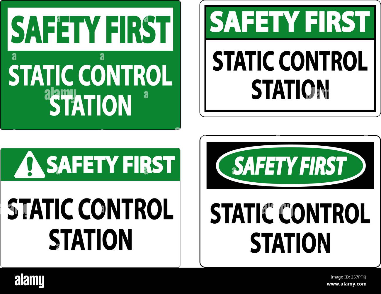 Statisches Kontrollgerät Mit Warnschild „Safety First Sign“ Stock Vektor