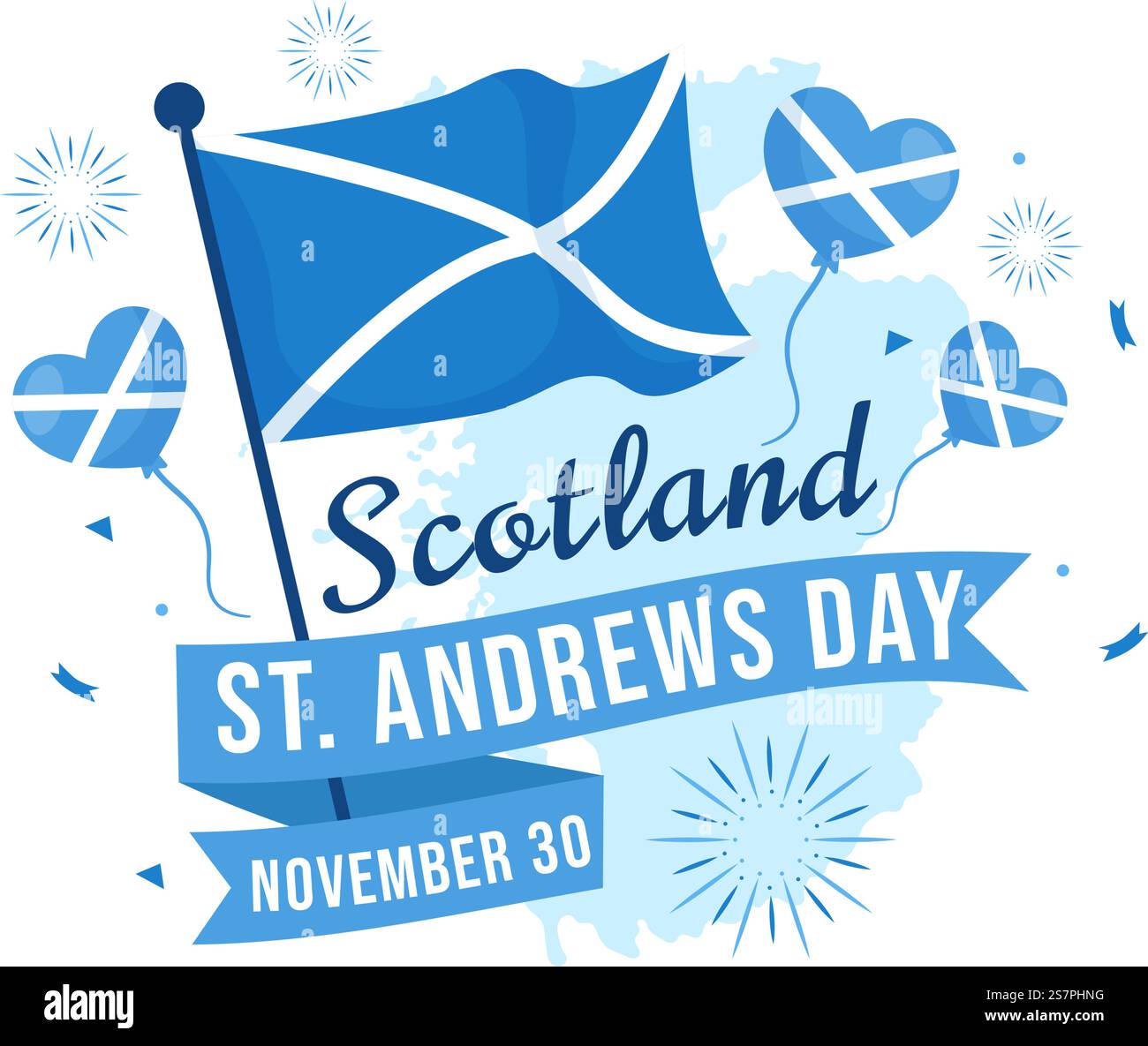 Happy St Andrew Day Vector Illustration am 30. November mit Schottland Flagge in National Holiday Celebration Flat Cartoon Blue Background Design Stock Vektor