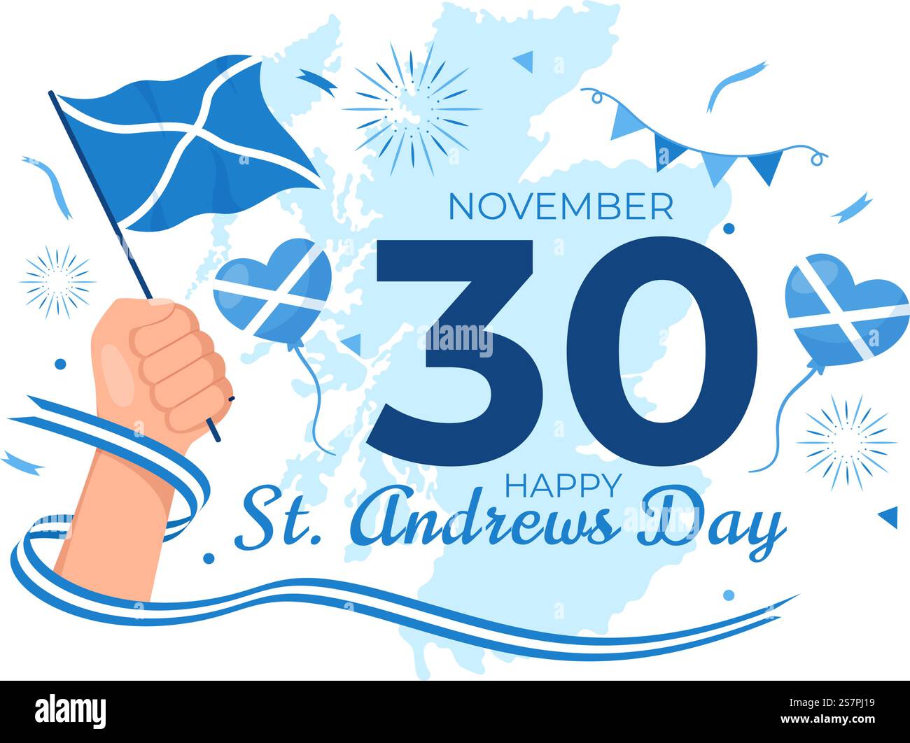 Happy St Andrew Day Vector Illustration am 30. November mit Schottland Flagge in National Holiday Celebration Flat Cartoon Blue Background Design Stock Vektor