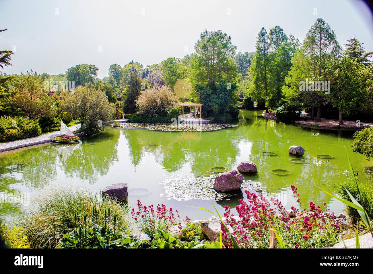 Das ist ein Blumengarten. Das ist der beste Ort, um jede Blume aus der ganzen Welt zu sehen. Die ganze Schönheit der 4he Welt ist hier im Frühling. Stockfoto