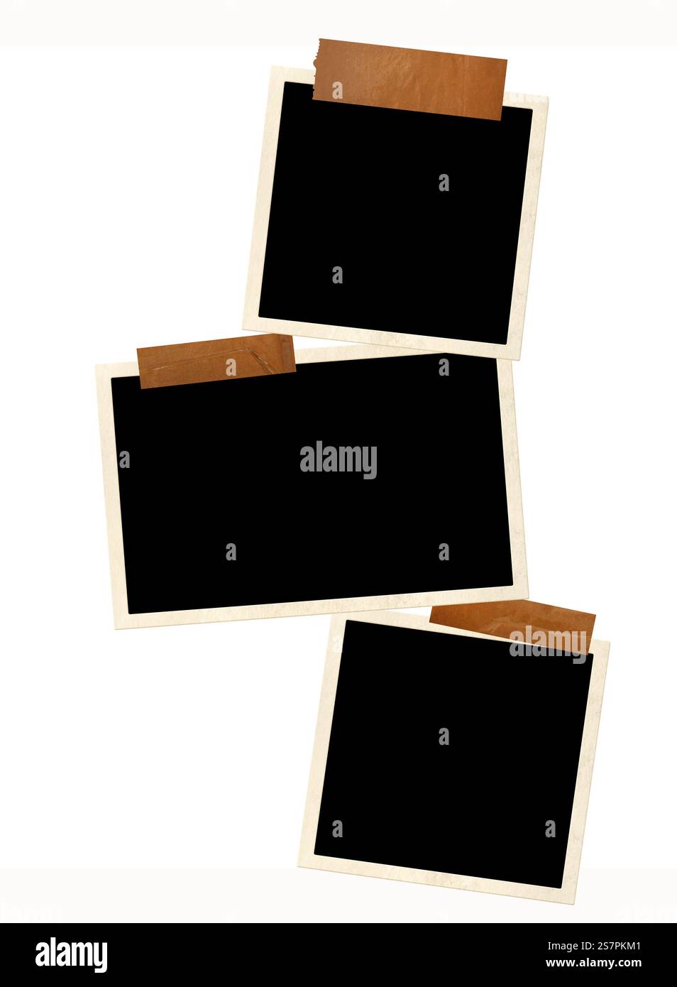 Vorlagen-Collage mit drei Retro-Rahmenfotos und Klebeband-Streifen. Moodboard Pictures Album für Scrapbooking. Mood Board-Layout im Vintage-Stil. Stockfoto
