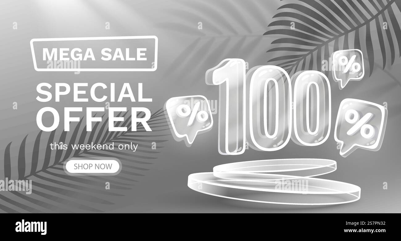 Mega-Sonderangebot, 100 Rabatt-Banner. Werbeaktion für das Sign-Board. Vektorabbildung. Mega-Sonderangebot, 100 Rabatt-Banner. Werbeaktion für das Sign-Board. Vektor Stock Vektor