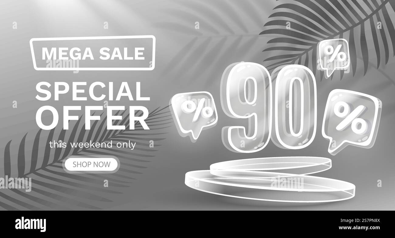 Mega-Sonderangebot, 90 Rabatt-Banner. Werbeaktion für das Sign-Board. Vektorabbildung. Mega-Sonderangebot, 90 Rabatt-Banner. Werbeaktion für das Sign-Board. Vektor Stock Vektor