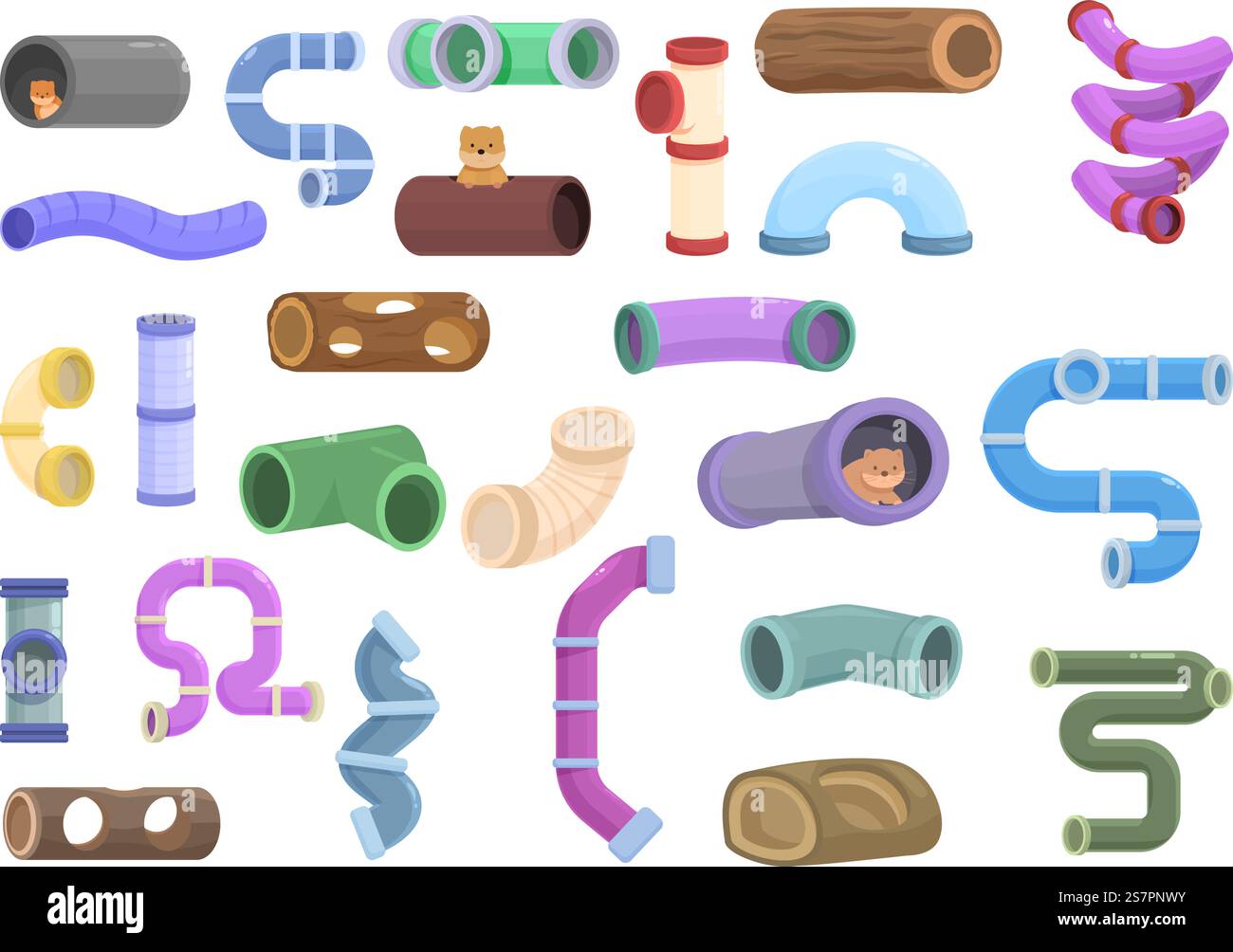 Hamster Tunnel Icons setzen Cartoon Vektor. Spielzeug-Haustier. Tierkäfig. Hamster Tunnel Icons setzen Cartoon Vektor. Spielzeug-Haustier Stock Vektor