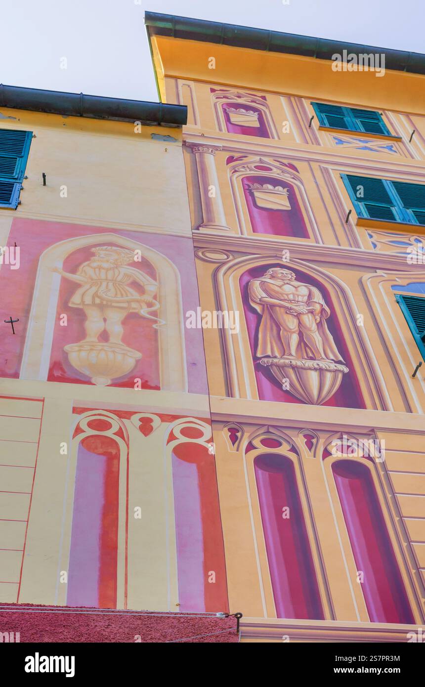 Traditionelle Hausfassade, Portofino, Ligurien, Italien Stockfoto