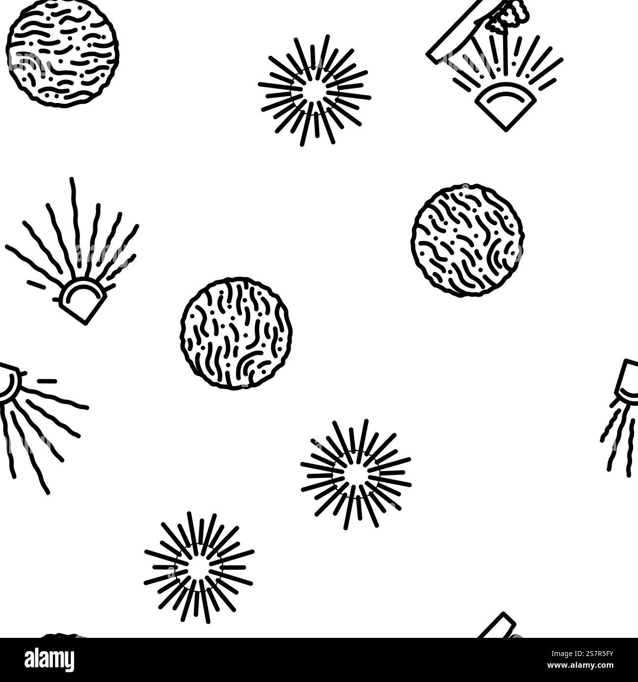 Sonne Sommer Sonnenlicht Vektor nahtlose Muster dünne Linie Illustration. Sonne Sommer Sonnenlicht Vektor nahtloses Muster Stock Vektor