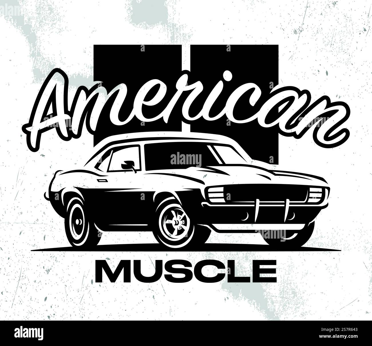 Muscle Car Illustration. T-Shirt-Print, Logo, Emblem. Element für Flyer, Banner und Poster Stock Vektor
