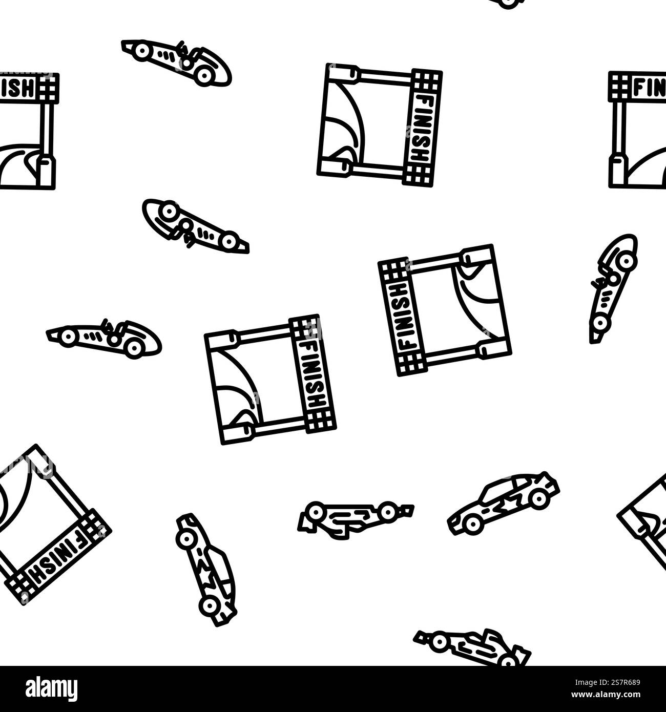 Auto Geschwindigkeit Auto Rennen Vektor nahtlose Muster dünne Linie Illustration. Auto Geschwindigkeit Auto Rennen Vektor nahtlose Muster Stock Vektor