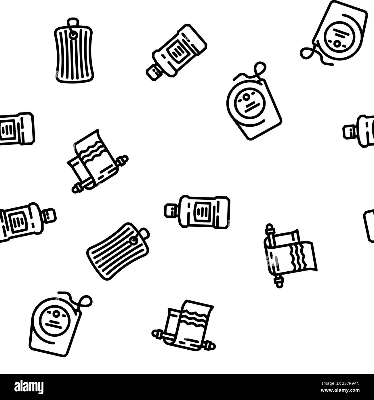 Hand Clean Seife Virus Vektor nahtlose Muster dünne Linie Illustration. Hand Clean Seife Virus Vektor nahtlose Muster Stock Vektor