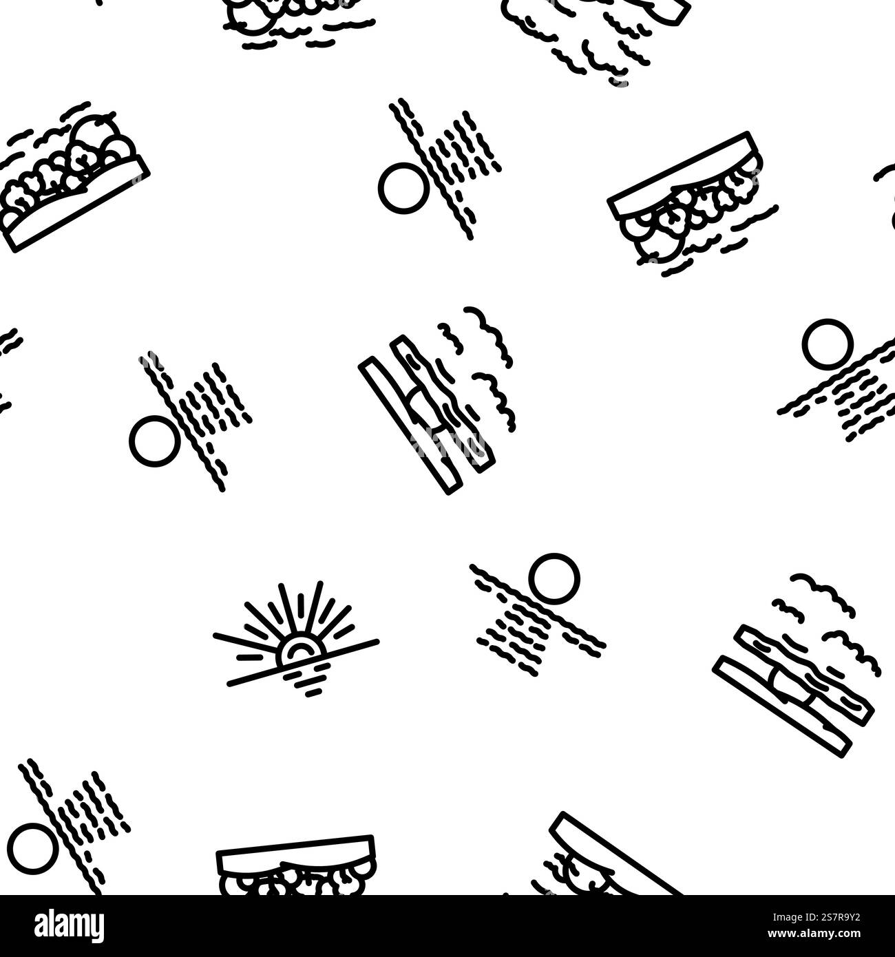 Sonne Sommer Sonnenlicht Vektor nahtlose Muster dünne Linie Illustration. Sonne Sommer Sonnenlicht Vektor nahtloses Muster Stock Vektor