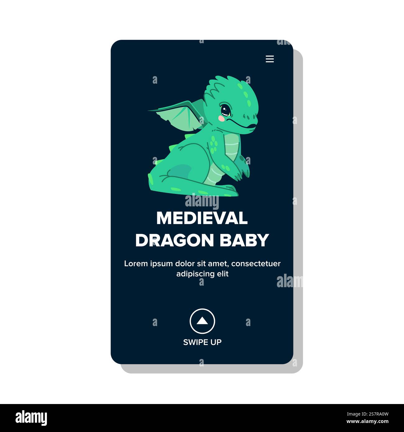 Monster mittelalterliche Drachen Baby Vektor. Mythologie Fantasy, Dinosaurier Reptil, Märchenwesen Monster mittelalterliche Drachen Baby Web flache Zeichentrickillustration. Monster mittelalterliche Drachen Baby Vektor Stock Vektor