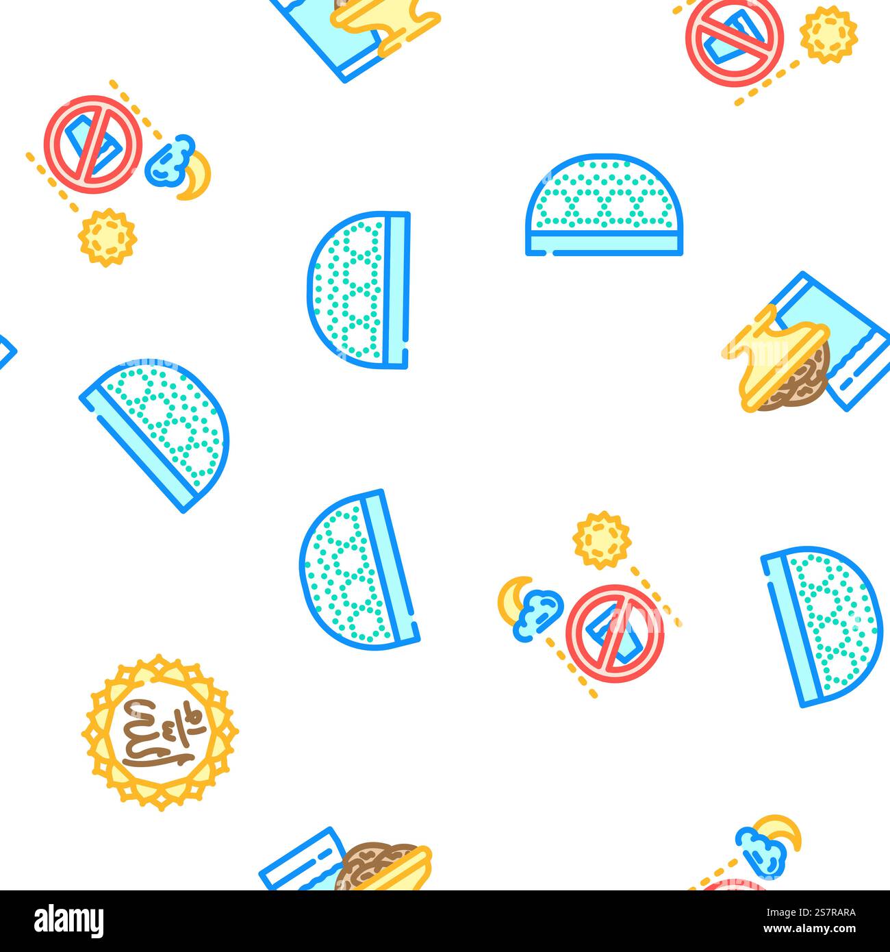 islam ramadan muslimischer Vektor nahtlose Muster dünne Linie Illustration. islam ramadan muslimischer Vektor nahtloses Muster Stock Vektor