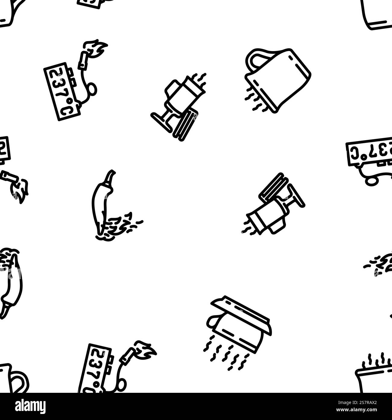 Nahtlose Muster dünne Linie Illustration des heißen Hitze-kalten Feuers Vektor. Nahtloses Muster des Vektors für heiße Hitze, kalter Feuer Stock Vektor