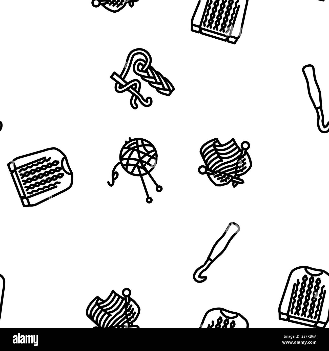 Stricken Wolle Textil Stricken Vektor nahtlose Muster dünne Linie Illustration. Stricken Wolle Textil Stricken Vektor nahtlose Muster Stock Vektor