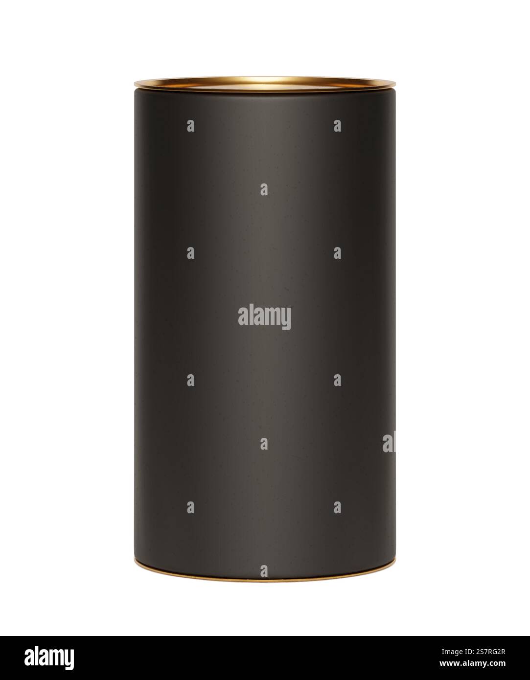 Schwarzes Kraftpapierröhrenpaket mit goldenem Deckelmodell auf weißem Hintergrund Stock Vektor