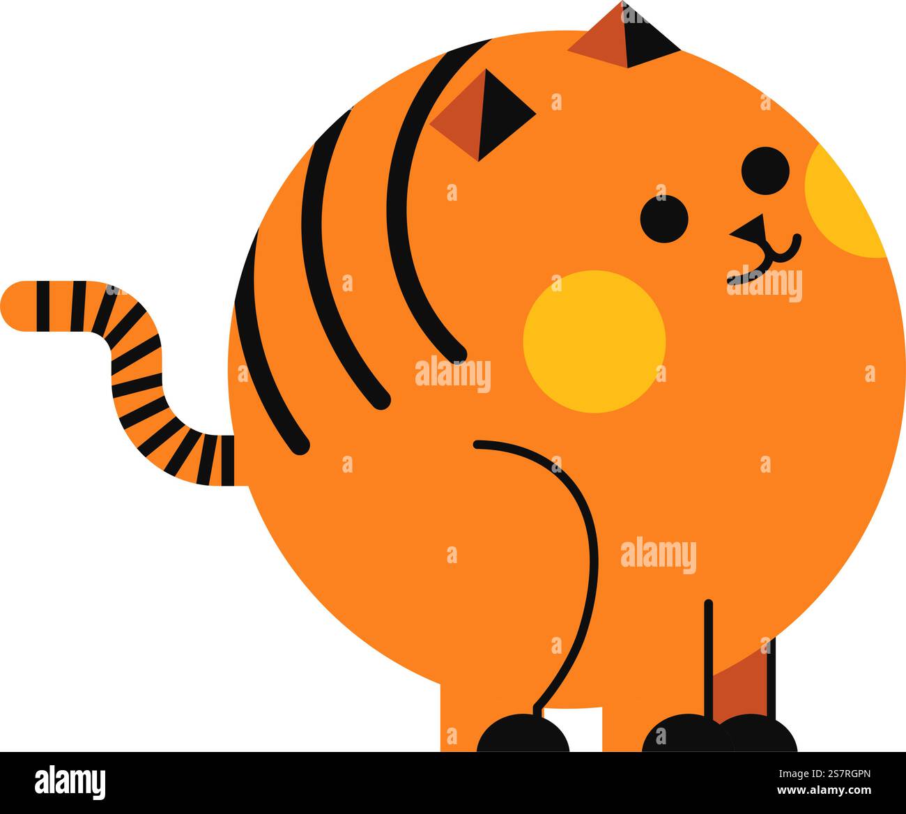 Katze oder Kätzchen in Form eines Kreises. Abgerundeter Katzencharakter mit Pfoten und Streifen Schwanz, Mündungsausdrücken und Ohren. Geometrische Formen für Kinder, die Geometrie lernen. Vektor in abgewickelten Formaten. Kitty in Form eines Kreises, abgerundeter Form Stock Vektor