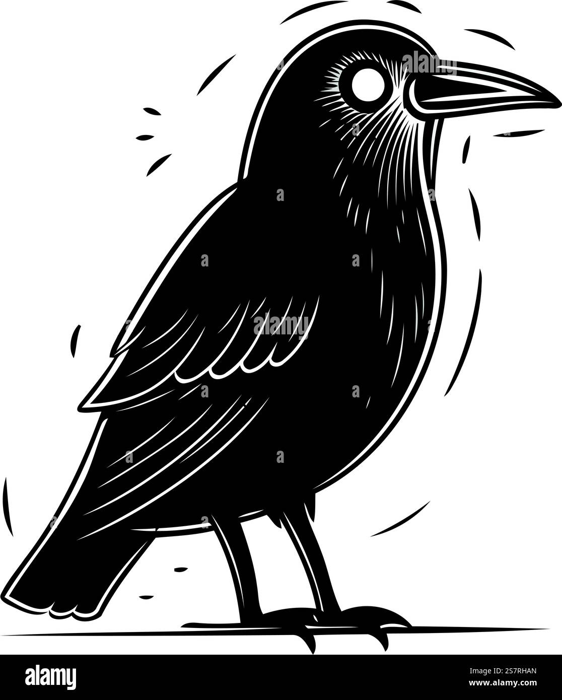 Krähe. Vektorillustration eines schwarzen Raben auf weißem Hintergrund. Stock Vektor