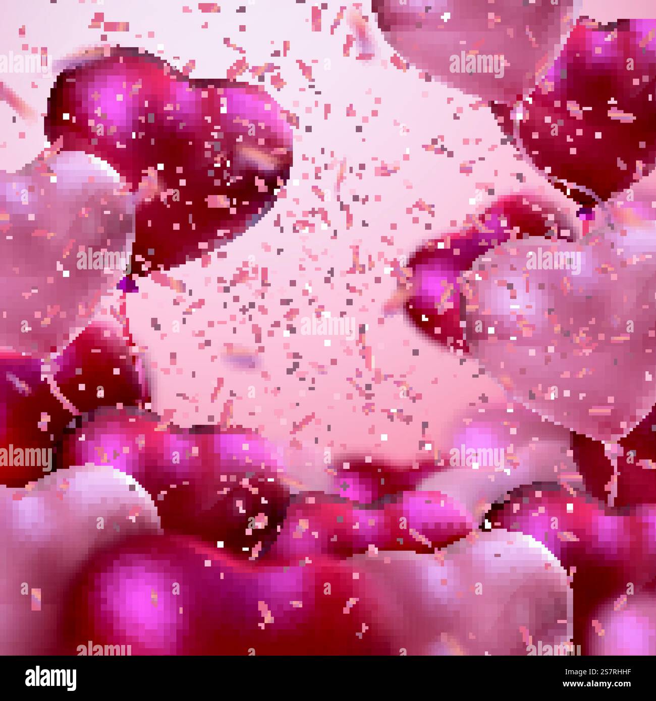 Ballon Hearts. Vektor-Feiertagsillustration von Haufen roter und rosa Ballonherzen und glitzerndem Konfetti. Alles Gute Zum Valentinstag. Festliche romantische Dekoration. Hochzeitskonzept. Ballon Hearts. Vektor-Feiertagsillustration Stock Vektor
