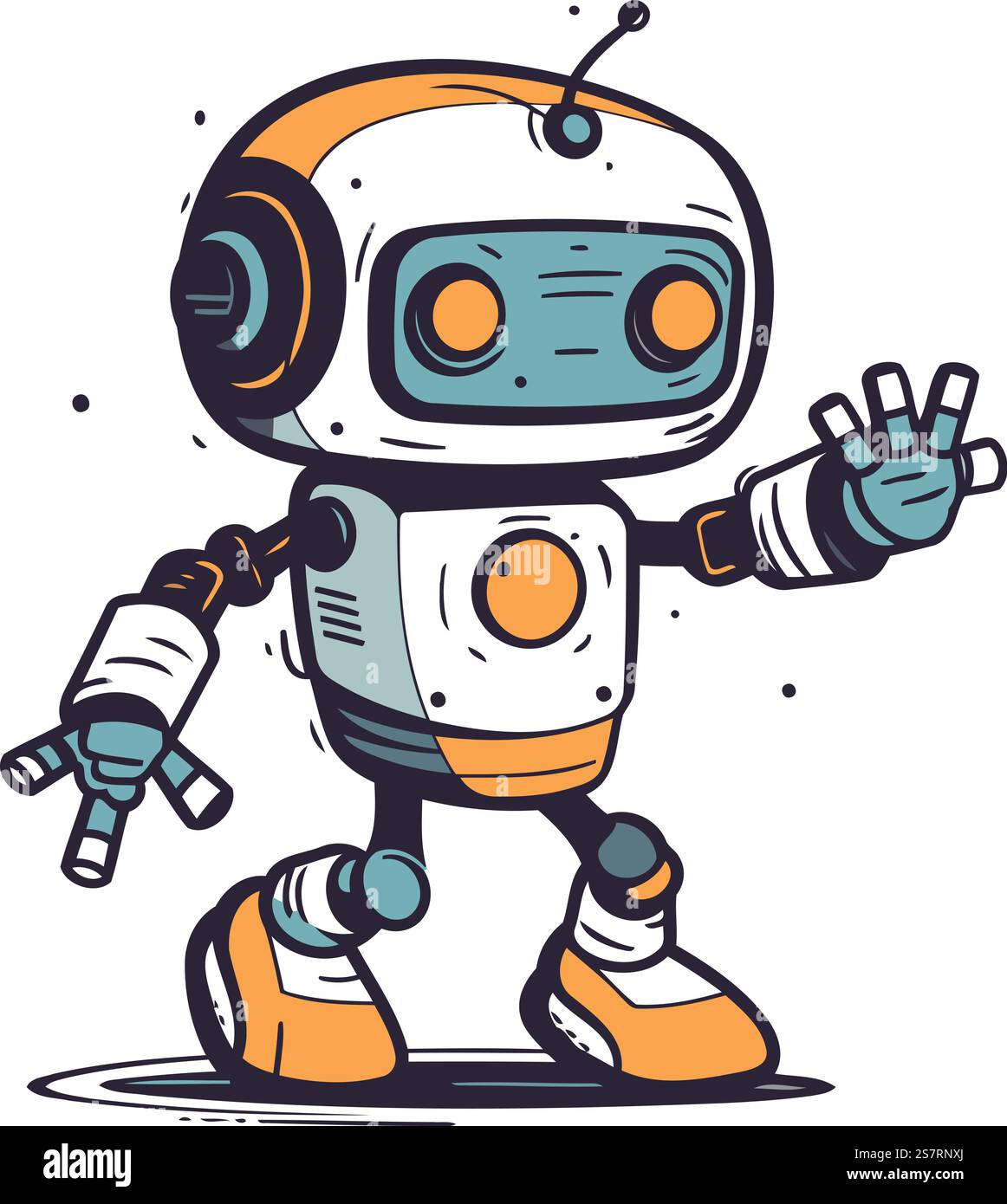 Niedliche Zeichentrickroboter-Vektor-Illustration. Handgezeichnete Robotervektorgrafik. Stock Vektor