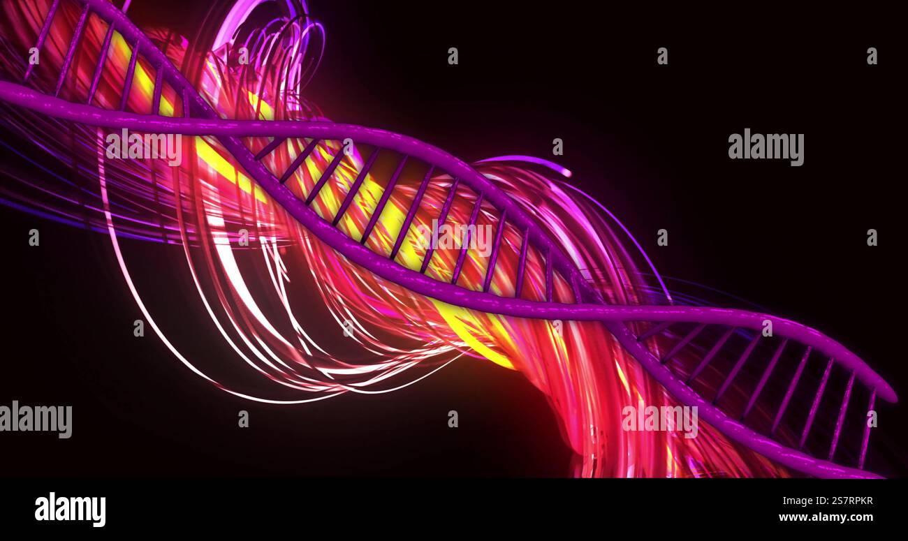 DNA-Strang mit leuchtenden Farben und leuchtenden Effekten, wissenschaftliches Bild Stockfoto