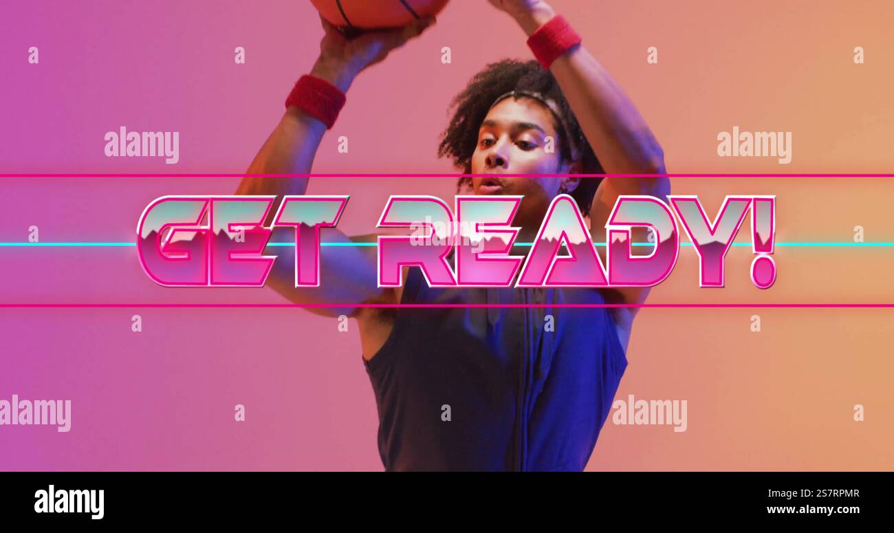 Bereite das Textbild über die Person in einem Hoodie mit farbenfrohem Hintergrund vor Stockfoto