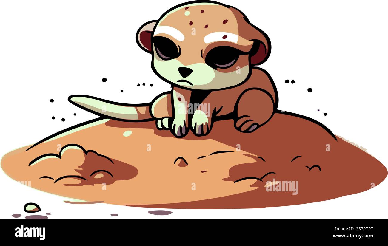 Niedliches Cartoon-Erdmännchen, das auf dem Sand sitzt. Vektorabbildung Stock Vektor