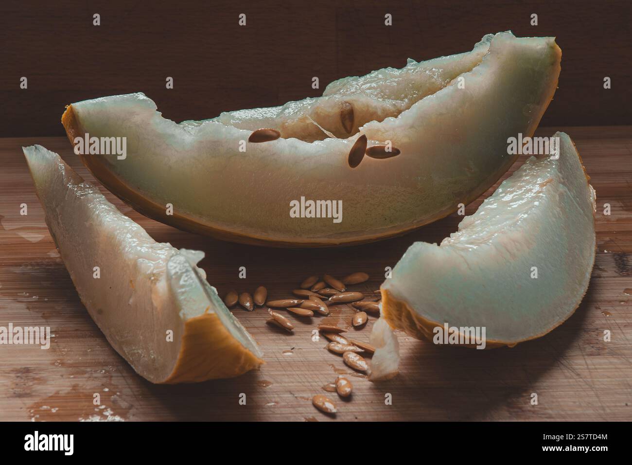 Frisch geschnittene Honig-Tau-Melone. Stockfoto