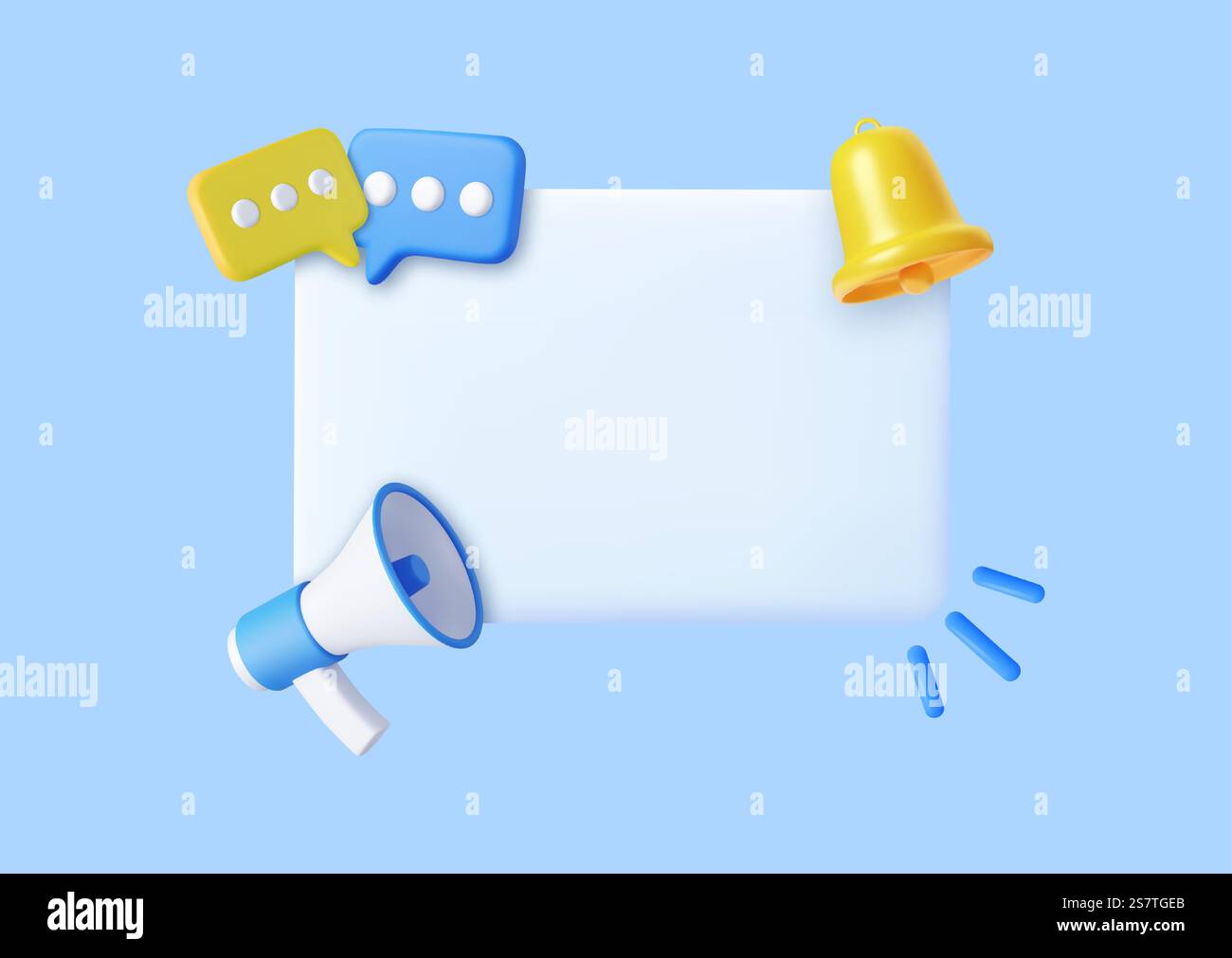 3D-Megaphone mit Sprechblase und Glockenbenbenachrichtigung. Nachrichten und Lautsprecher. Abonnieren und Newsletter-Konzept. Werbung in sozialen Medien und Ankündigung.3D Rendering. Vektorabbildung. 3D-Megaphon mit Sprechblase Stock Vektor