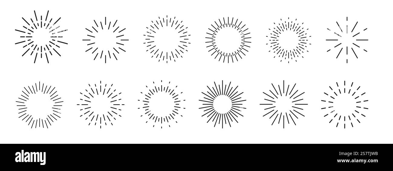 Bursting Roys Sonnenaufgang Feuerwerk Starburst platzt für Logo, Emblem, Logo, Tag, Stempel, Banner. Designelemente. Vektorabbildung... Sonnenaufgang der Sonnenstrahlen Stock Vektor