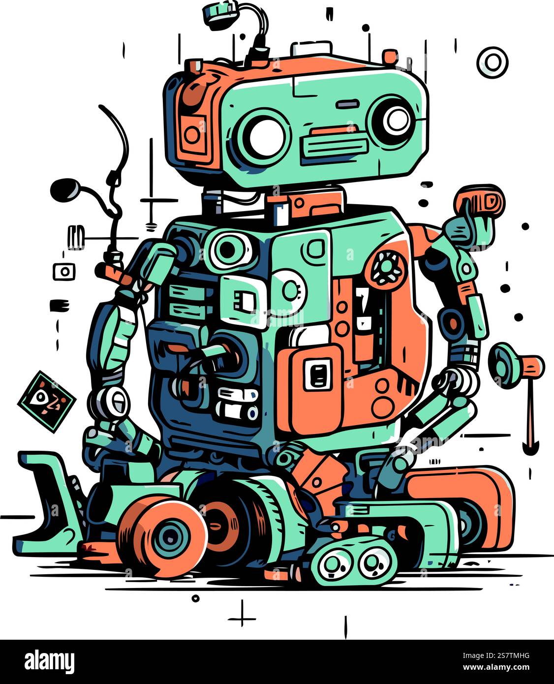 Vektordarstellung des Roboters. Niedlicher handgezeichneter Cartoon-Roboter. Kritzelroboter. Stock Vektor