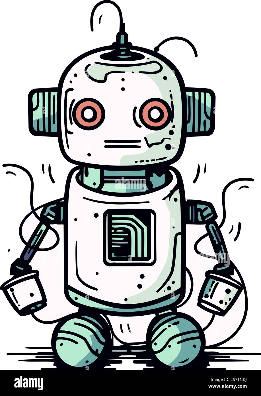 Niedlicher Cartoon-Roboter mit Elektrostecker. Handgezeichnete Vektorgrafik. Stock Vektor