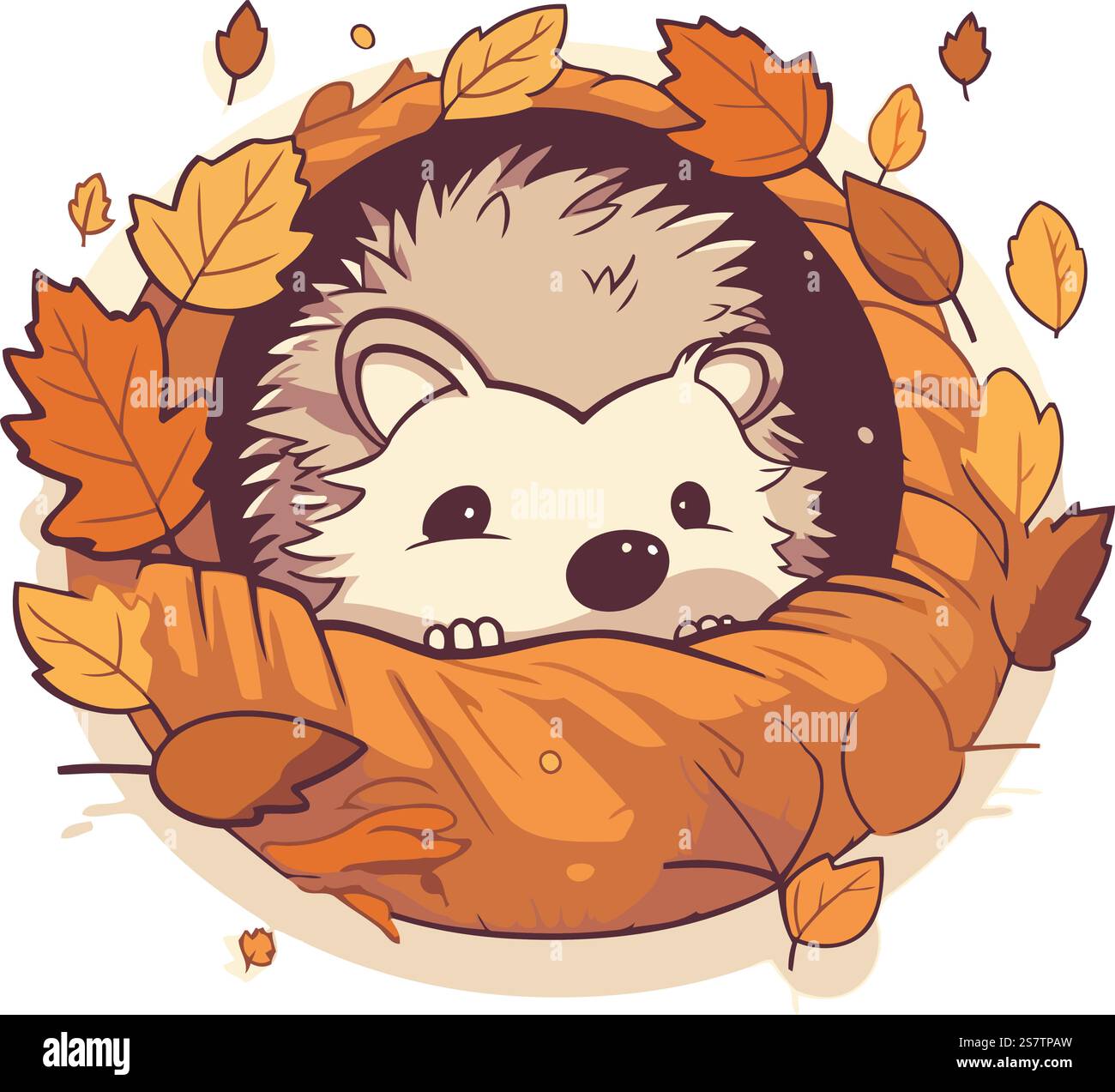 Igel in einem Kranz aus Herbstlaub. Vektorabbildung. Stock Vektor